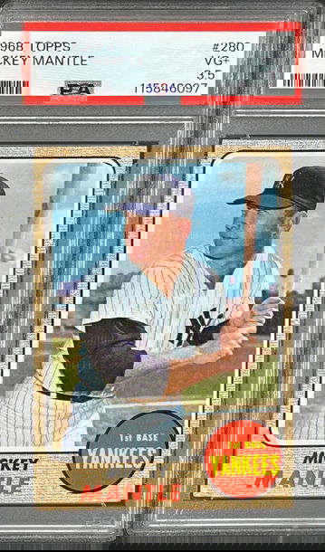 1968 Topps baseball # 280 Mickey Mantle PSA 3.5