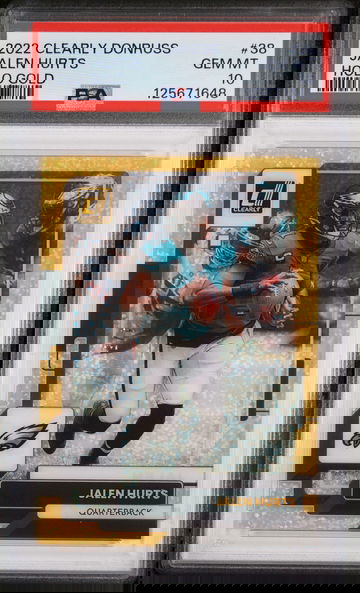 2022 Panini Clearly Donruss Holo Gold Jalen Hurts #38 PSA 10