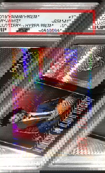 2019-20 Panini Prizm Coby White Luck of the Lottery Hyper PSA 10