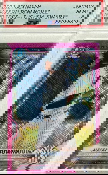 2021 BOWMAN JASSON DOMINGUEZ CHR. PROS - FUCHSIA SHM.REF/199 #BCP13 PSA 9 MINT