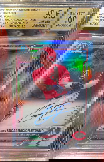 2021 BOWMAN CHROME DRAFT REFRACTORS CHRISTIAN ENCARNACION-STRAND RC AUTO /499 BGS 9.5 TRUE GEM!