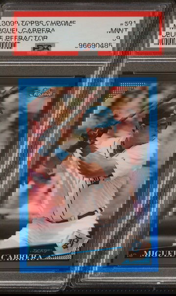 2009 TOPPS CHROME MIGUEL CABRERA BLUE REFRACTOR #91 PSA 9