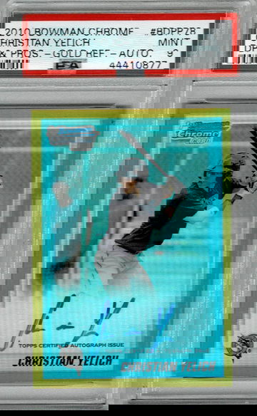 2010 BOWMAN CHROME DRAFT GOLD REFRACTOR CHRISTIAN YELICH PSA 9 RC AUTOGRAPH