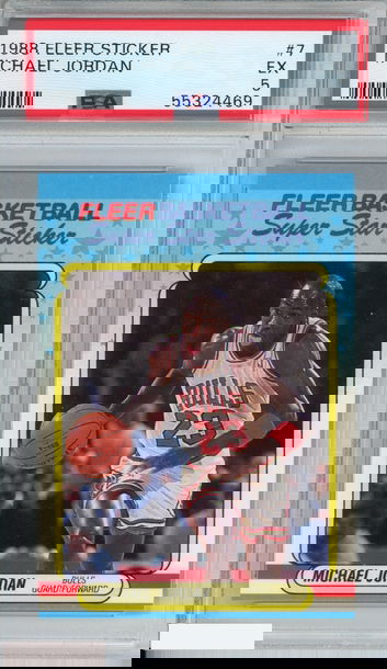 1988 FLEER STICKER MICHAEL JORDAN #7 CHICAGO BULLS HOF PSA 5 EX
