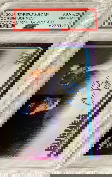 2019 Topps Chrome Corbin Burnes Rookie Auto Purple Refractor PSA 8. Population 1, 3 higher