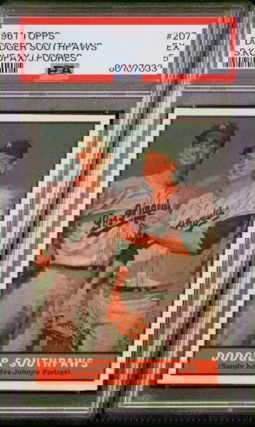 1961 Topps Dodger Southpaws (Sandy Koufax & Johnny Podres) #207 PSA 5 [BL-1.5]