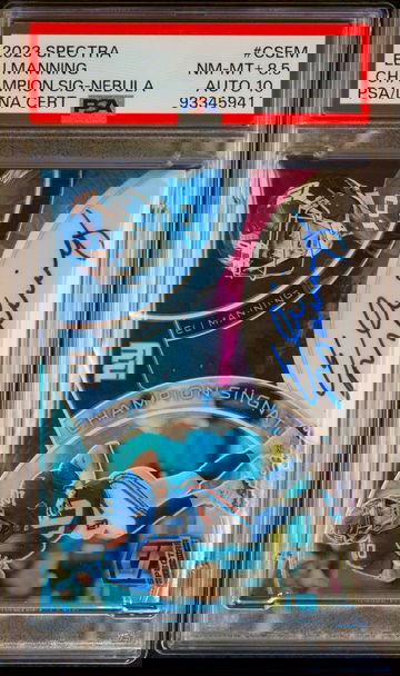 2023 Eli Manning Spectra Champion Signatures Nebula Prizm Auto 2/2 PSA 8.5 10 SB Super Bowl SP Autograph