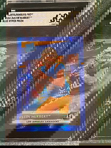 2020 Donruss Optic Justin Herbert Blue Hyper Prizm SGC 6