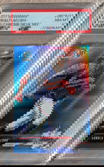 2017 Bowman Chrome Ronald Acuna Prospects Blue Refractor /150 #BCP127 PSA 8