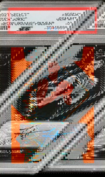 2021-22 Select NIKOLA JOKIC NEON ORANGE PULSAR FOTL PRIZM AUTO /30 PSA 10 GEM MINT SP