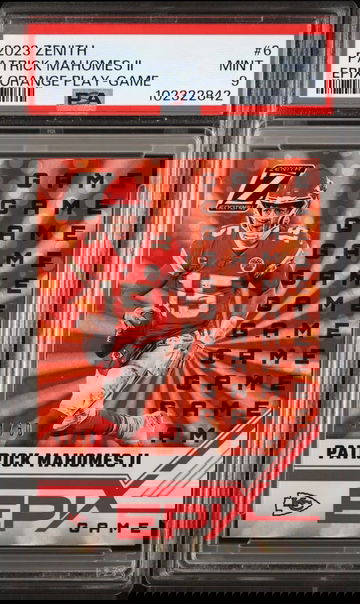 2023 PANINI ZENITH EPIX ORANGE PLAY 6 PATRICK MAHOMES II GAME /50 PSA 9