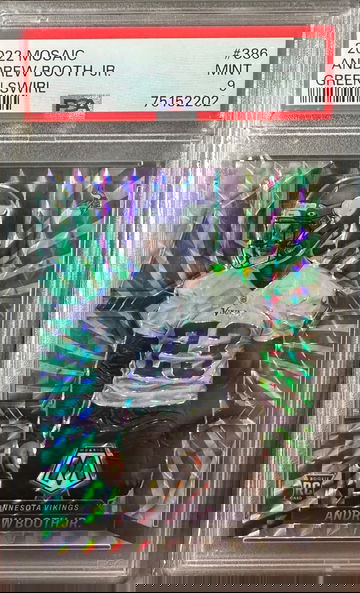 2022 Panini Mosaic Andrew Booth JR Green Swirl 11/11 FOTL Rookie Prizm PSA 9