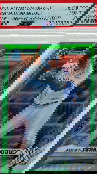 2021 BOWMAN DRAFT JASSON DOMINGUEZ CHROME - GREEN REFRACTOR/99 #BDC77 PSA 9 MINT