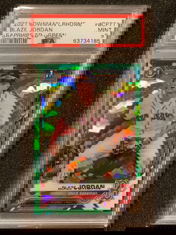 2021 Bowman Chrome Blaze Jordan Sapphire Green Refractor PSA 9