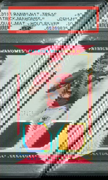 2017 PANINI NATIONAL TREASURES PATRICK MAHOMES ROOKIE DUAL Materials Holo PSA 10