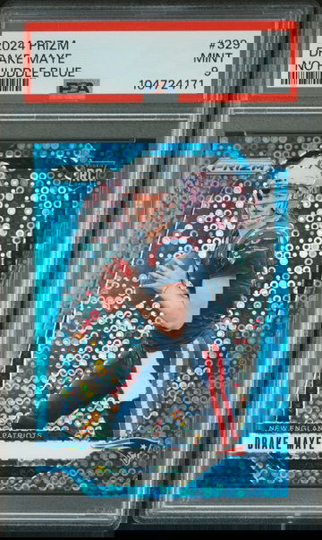 2024 PANINI PRIZM #329 DRAKE MAYE NO HUDDLE BLUE ROOKIE /99 - PSA 9