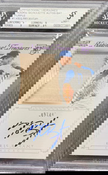 2015 National Treasures Kris Bryant Rookie Silhouette Auto Bat Purple 09/49 BGS 9 Mint BGS 10 Auto