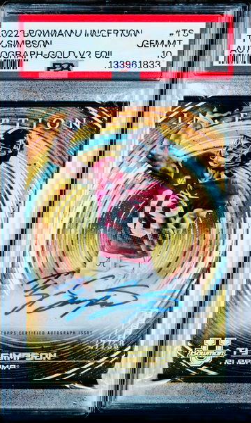 2022 Bowman University Inception TY SIMPSON Gold V2 Foil Auto /50 PSA 10