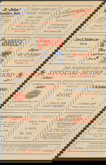  June 4th, 1946 Scorecard Cleveland Indians vs Wash Senators Feller 140th career win