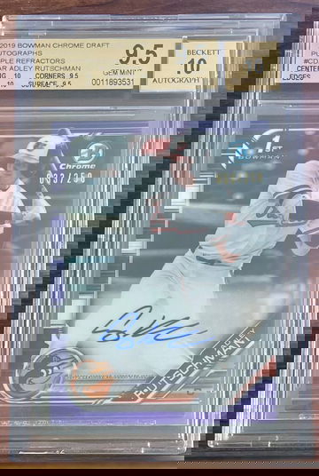 2019 Bowman Chrome Draft Autographs Purple Refractors Adley Rutschman BGS 9.5 Gem Mint Autograph 10