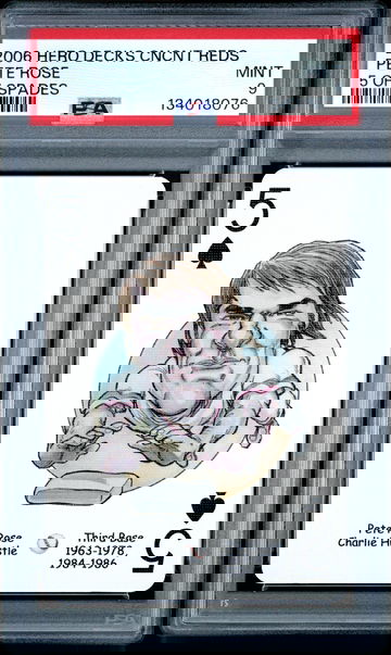 2006 Hero Decks Cincinnati Reds Playing Cards Pete Rose Charlie Hustle 5 of Spades PSA 9 Pop 1 HOF