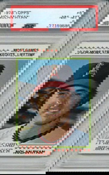 1978 TOPPS #6 NOLAN RYAN BASEBALL CARD ANGELS PSA 8 NICELY CENTERED LOW POP RARE