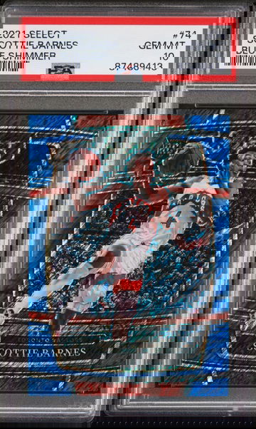 2021 Panini Select Blue Shimmer Scottie Barnes PSA 10 Prizm #74 Graded Rookie RC Basketball Card