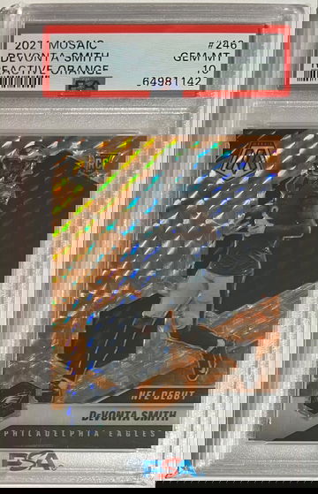 2021 Mosaic Devonta Smith Eagles Rookie Reactive Orange PSA 10