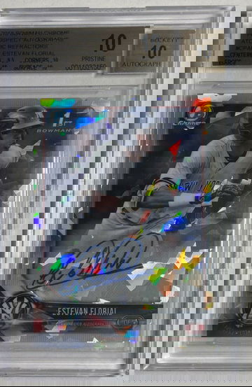 2018 Bowman Chrome ESTEVAN FLORIAL RC AUTO ATOMIC REFRACTOR /100 Yankees BGS 10!