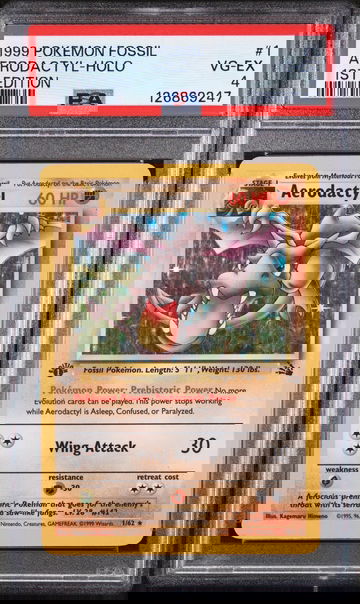 1999 Pokemon Fossil 1st Edition Holo Aerodactyl #1 PSA 4