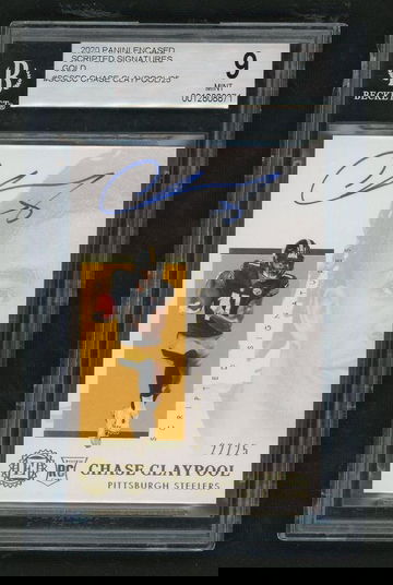 2020 Panini Encased SCS-CC Chase Claypool Scripted Signatures Gold Rookie /25 Beckett 9 Mint Pittsburgh Steelers Auto