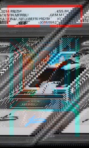 2024 Prizm Sensational Signatures Prizms Green Jackson Merrill #11 PSA 10