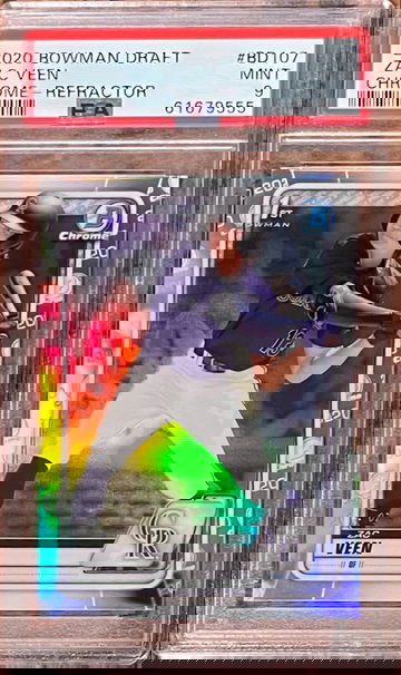 2020 Bowman Chrome Draft Zac Veen Refractor PSA 9 Rockies 1st Bowman RC Prospect