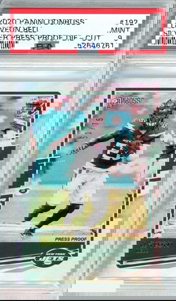 2020 PANINI DONRUSS LE VEON BELL #192 SILVER PRESS PROOF DIE-CUT 51 OF 75 PSA 9