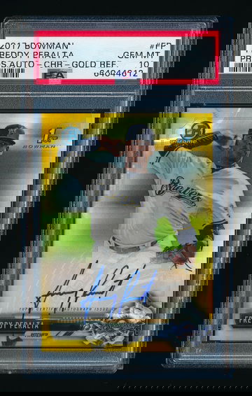 2017 Bowman Chrome Freddy Peralta Gold Refractor Auto RC /50, PSA 10 GEM MINT