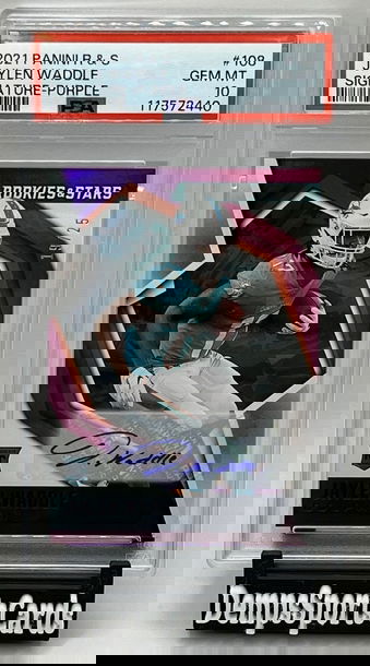 2021 Panini R&S Jaylen Waddle RC Signature Purple SSP /25 PSA 10 #108 Dolphins