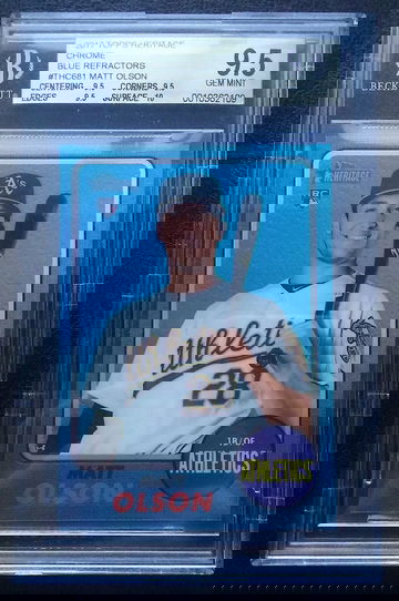 MATT OLSON 2017 HERITAGE CHROME BLUE REFRACTOR /68 BGS 9.5