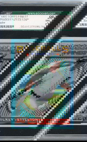 1993 TOPPS FINEST REFRACTOR #80 MICKEY TETTLETON GRADED SGC 96 MINT 9