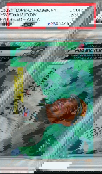 2020 TOPPS CHROME F1 LEWIS HAMILTON #197 SAPPHIRE ED-AQUA 71 OF 99 PSA 7 NM