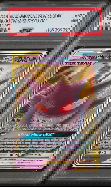 2019 Pokemon Sun and Moon Team Up Gengar/Mimikyu Gx #53 PSA 7