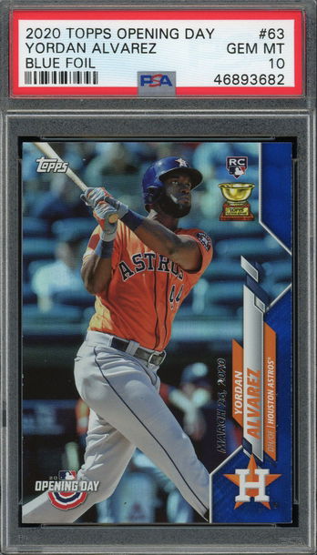 2020 TOPPS OPENING DAY YORDAN ALVAREZ ASTROS ROOKIE BLUE FOIL PSA 10 POP 10!