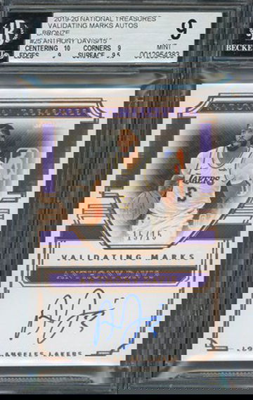Anthony Davis National Treasures Validating Marks Auto /15 BGS9/10