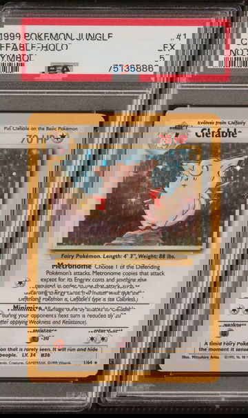1999 Pokémon Jungle Clefable #1/64 Holo No Symbol PSA 5