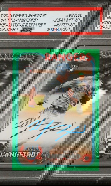 2024 Topps Chrome Wyatt Langford Green Refractor Auto /99 PSA 10 DNA 10 #RAWL RC