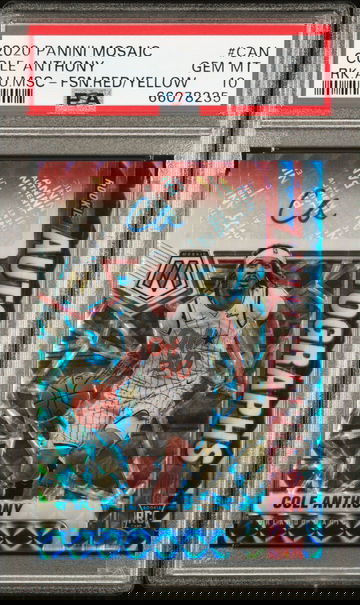 2020-21 Panini Mosaic Rookie Autographs COLE ANTHONY RC Mosaic Choice Fusion Red & Yellow Auto GEM MT 10