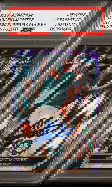 2023 Bowman Chrome Lazaro Montes Auto Purple Raywave Refractor /250 PSA 10