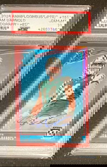 Sam Darnold 2018 Panini Donruss Optic Rated Rookie Auto Red #d 38/50 PSA 10