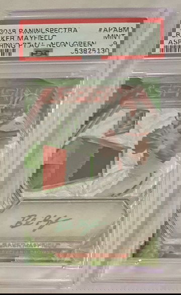 2018 Panini Spectra NFL Baker Mayfield /25 Browns RPA /25 Neon Green PSA 9