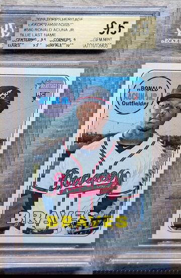 2018 Topps Heritage Ronald Acuna Jr. Error Variations Blue Last Name RC Rookie #580 BGS 9.5