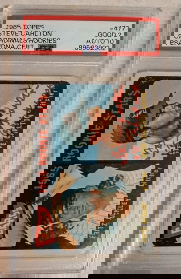 1965 Topps #477 Steve Carlton RC PSA 2 Auto 10 